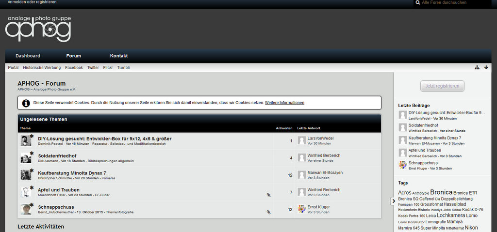 Screenshot APHOG Startseite // Fotografie Foren