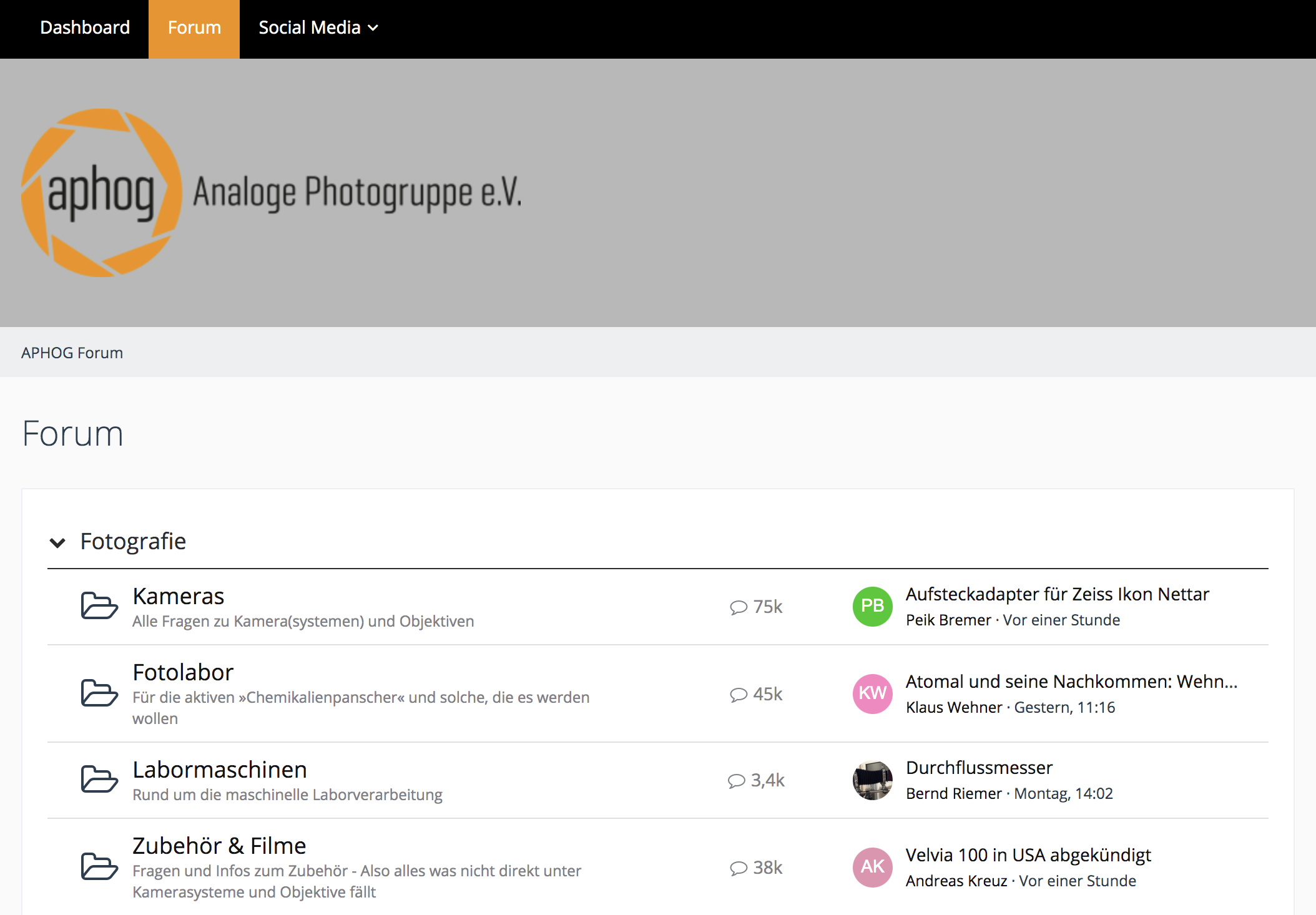Screenshot der Aphog Forum Startseite